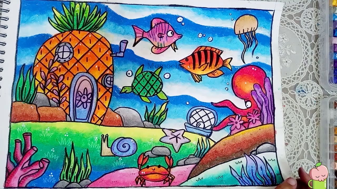 Cara Menggambar Dan Mewarnai Pemandangan Dasar Laut Gradasi Warna Oil Pastel By Momocha Drawing