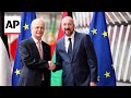 Palestinian PM Mohammad Mustafa meets with European Council President Charles Michel in Brussels