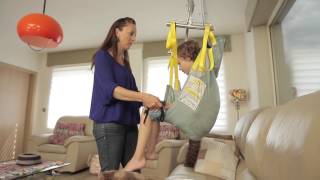 video Ceiling motor with slings, child, use with caregiver