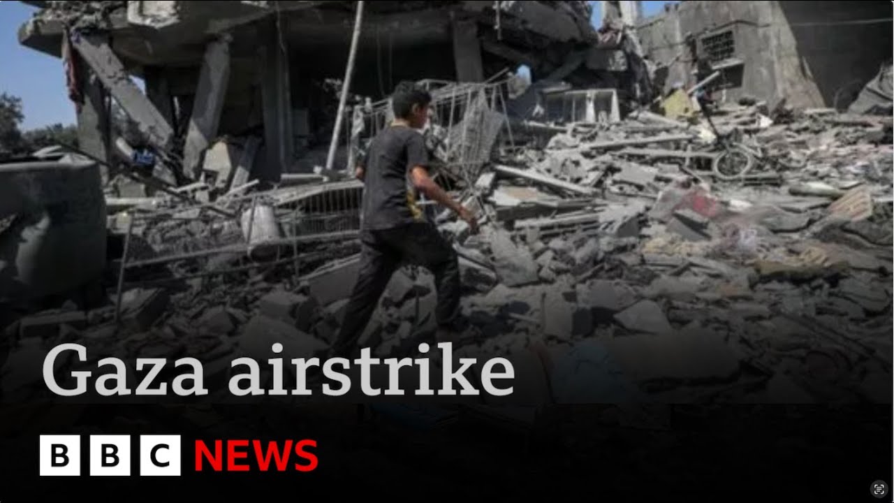 At least 29 Palestinians killed in airstrike on camp for displaced people | BBC News