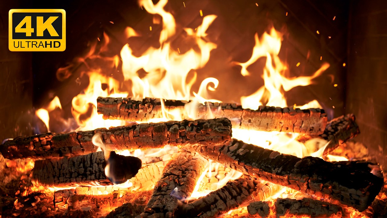 🔥 Fireplace Forest Nights (12 HOURS) with Real Crackling Fire and Glowing Logs for Cozy Nights
