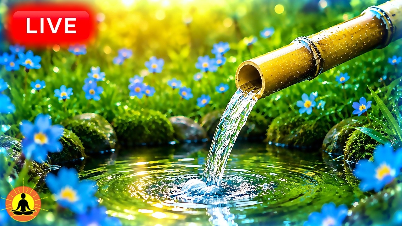 🔴 Fall Asleep Fast with Flowing Bamboo Water 🌿 Zen Garden Ambience for Deep Sleep & Meditation LIVE
