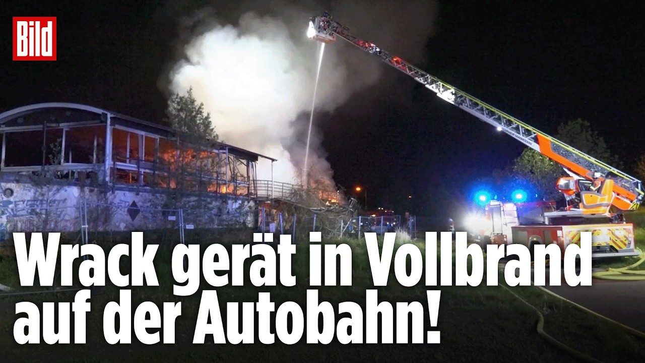 Saarland: Schiff brennt auf Autobahn aus – Feuer kilometerweit sichtbar!