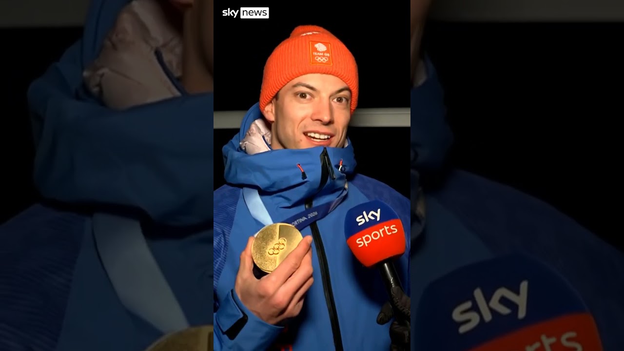 Matt Weston and Tabby Stoecker react to winning skeleton gold at Winter Olympics