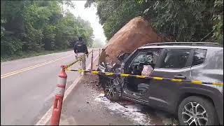 Idoso, de Uruguaiana, morre após colidir carro contra enorme rocha no km 312 da BR 158, em Itaara