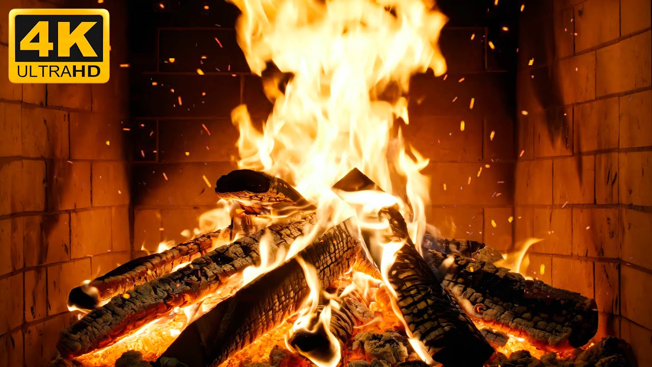 🔥 COZY HEARTH FIREPLACE with REAL CRACKLING FIRE and GLOWING LOGS for SOFT CHRISTMAS BACKGROUND