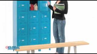 Locker Bench Hardwood Top w/Steel Pedestals, Trapezoid Style, 72"W x 9-1/2"D x 17"H