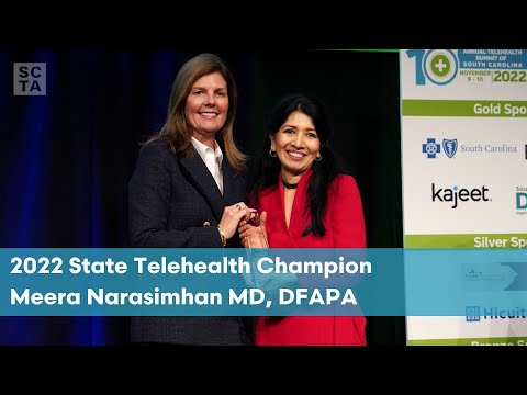 screenshot of youtube video titled 2022 State Telehealth Champion Meera Narasimhan MD, DFAPA