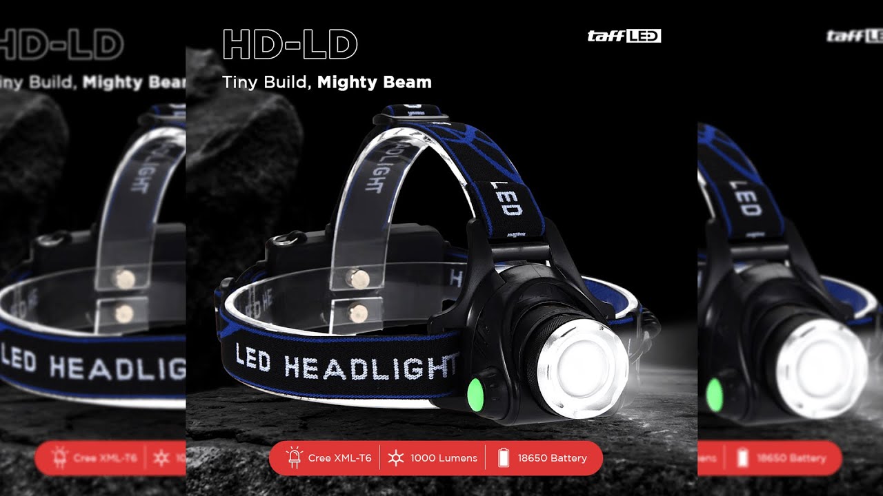 Pratinjau video produk TaffLED High Power Headlamp 1 LED Cree XML-T6 - HD-LD