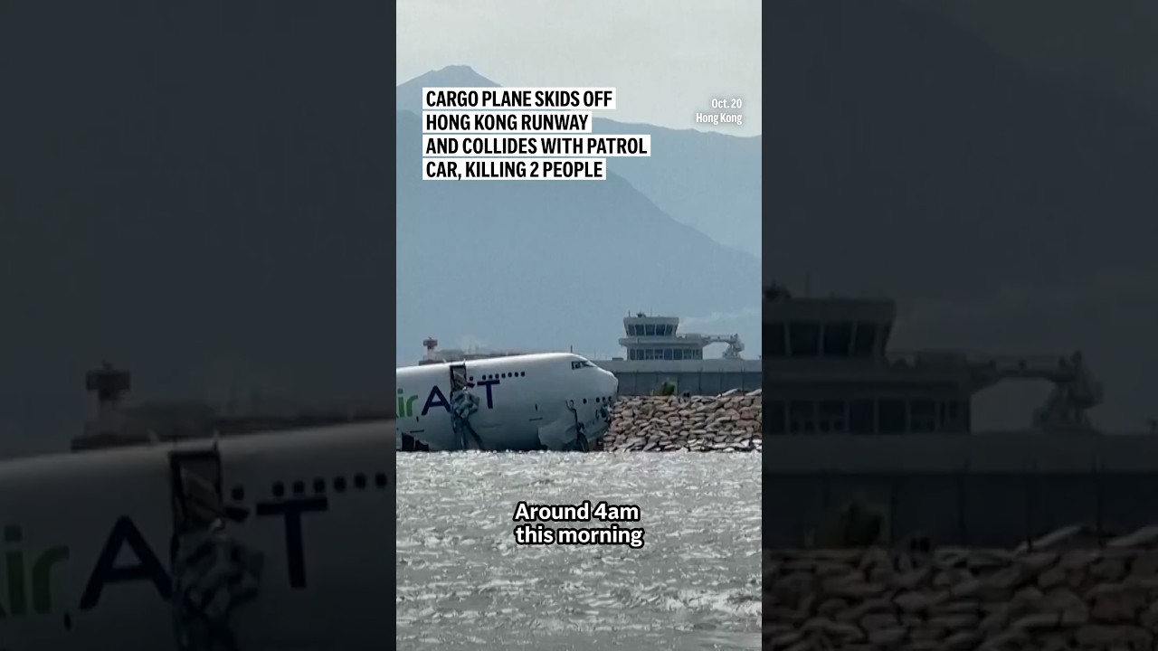 Cargo plane skids off Hong Kong runway and collides with patrol car, killing 2 people