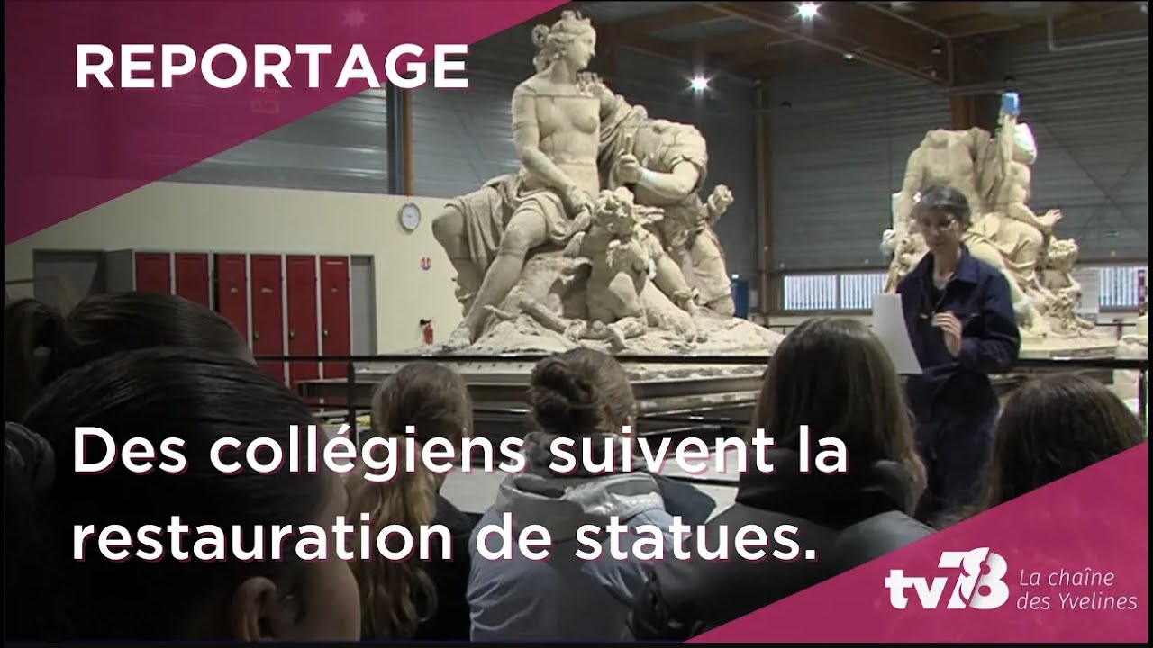 Des collégiens découvrent la restauration des statues du château de Versailles