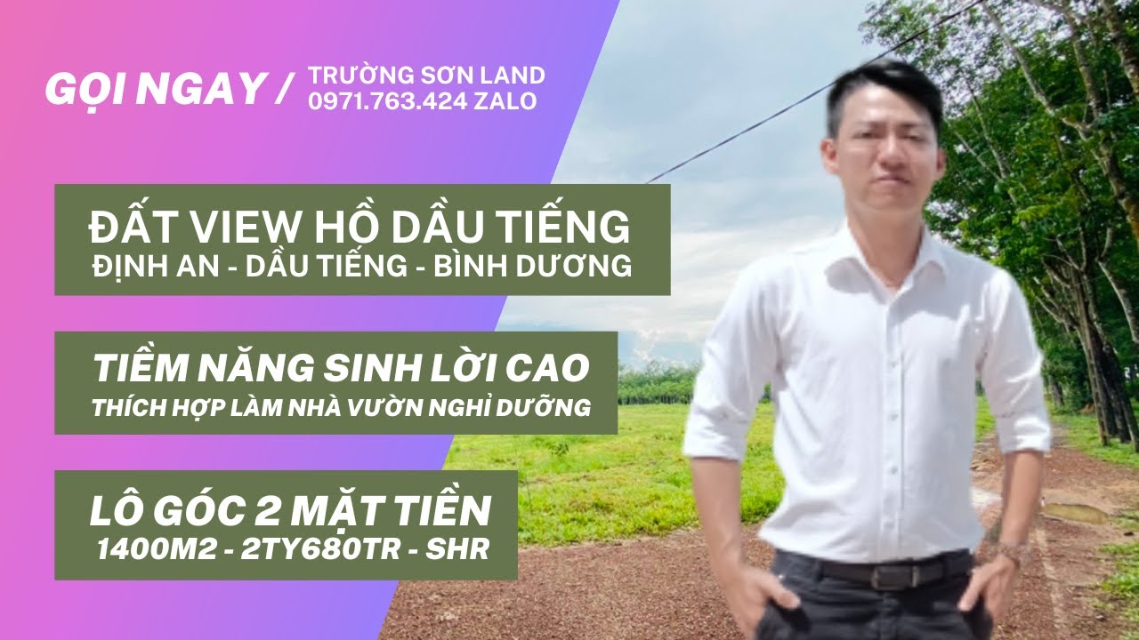 Đất view hồ Dầu Tiếng xã Định An, lô góc thích hợp làm nhà nghỉ dưỡng, 32x43m, 2,48 tỷ SHR video