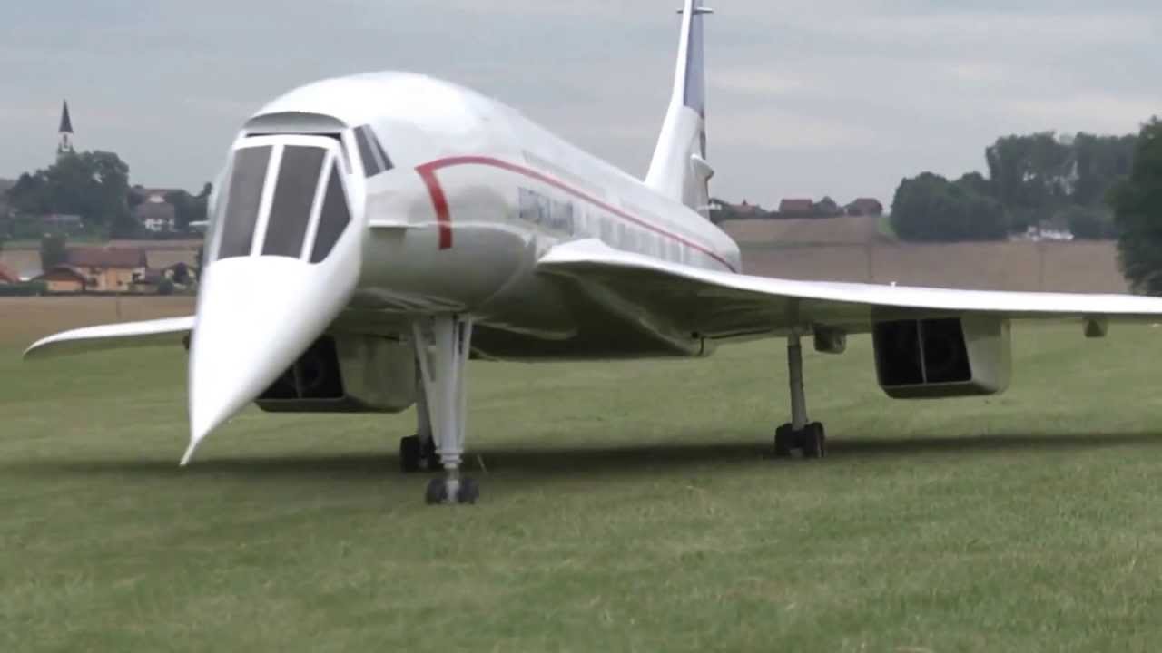 A huge Concorde RC plane powered by two turbines. - YouTube