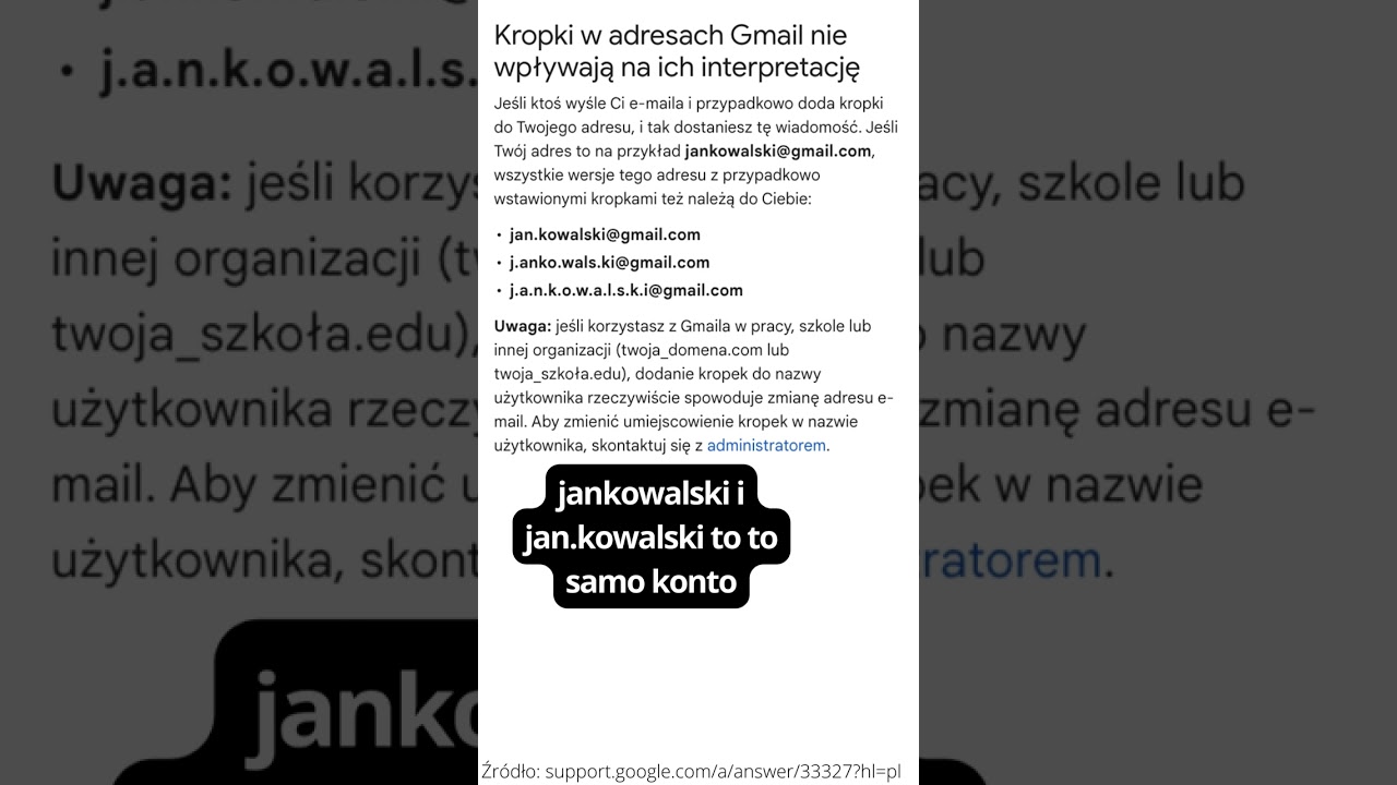 Gmail i kropki w nazwie konta
