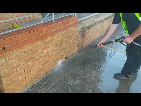 Cleaning years of muck and algae off a brick surface