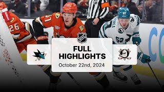 Sharks at Ducks | October 22, 2024 | NHL Full Game Highlights