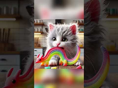 The cat 🐱 ate the colorful 🌈candy and laughed 🤣 #cat candy#jelly#funny #short