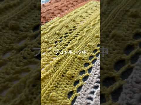 ショートケーキショールのブロッキング中💓