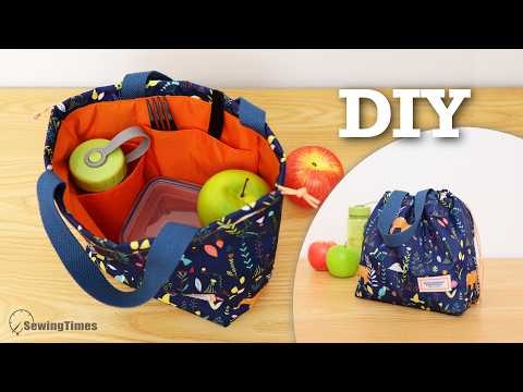 DIY Waterproof Drawstring Lunch Bag 🍒 Pocket + Bottle Holder — Don’t buy it, make it!
