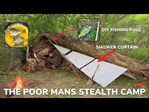 Solo Overnight Stealth Camping in The Woods For $18, DIY Fishing Pole and Buttered Sun Fish