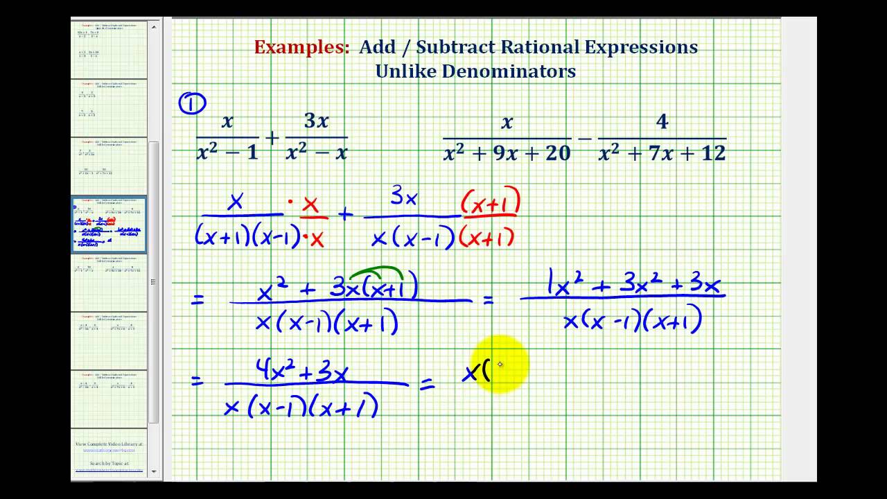 Ex 4: Add and Subtract Rational Expressions - Unlike Denominators - YouTube