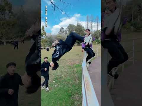 Did I frighten the big brother next to me? #parkour #challenge #funny