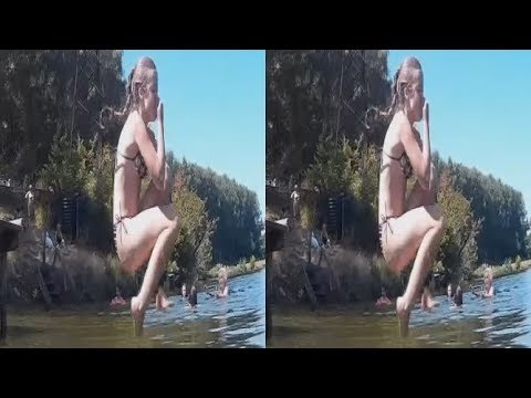 Jumping in the Water in 3D! Courageous Girl! 3D VIDEO