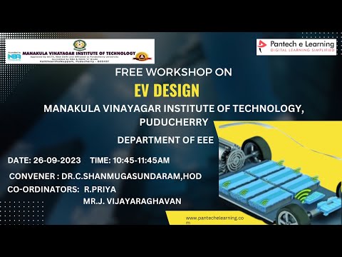 Free workshop on EV DESIGN, Manakula Vinayagar Institute of technology, 26.09.2023