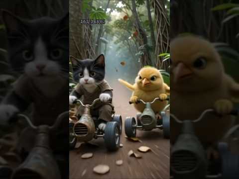 The Fierce Car Race Between the Kitten and the Bird in the Jungle #shorts #short