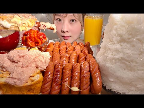 ASMR Sausages Mentaiko Mayo Cheese Omelet Nagaimo Kimchi【Mukbang/ Eating Sounds】【English subtitles】