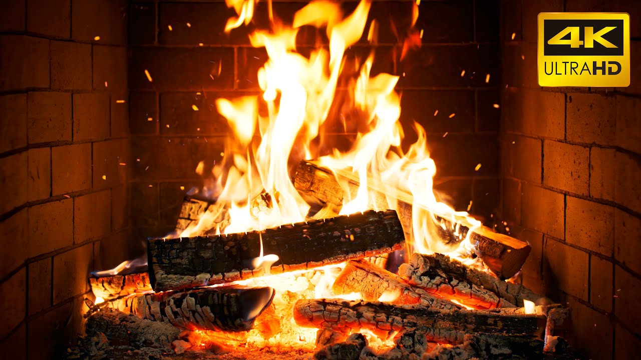 🔥 Snowy Winter Fireplace with Burning Logs and Soothing Fire Sounds for Soft Christmas Background
