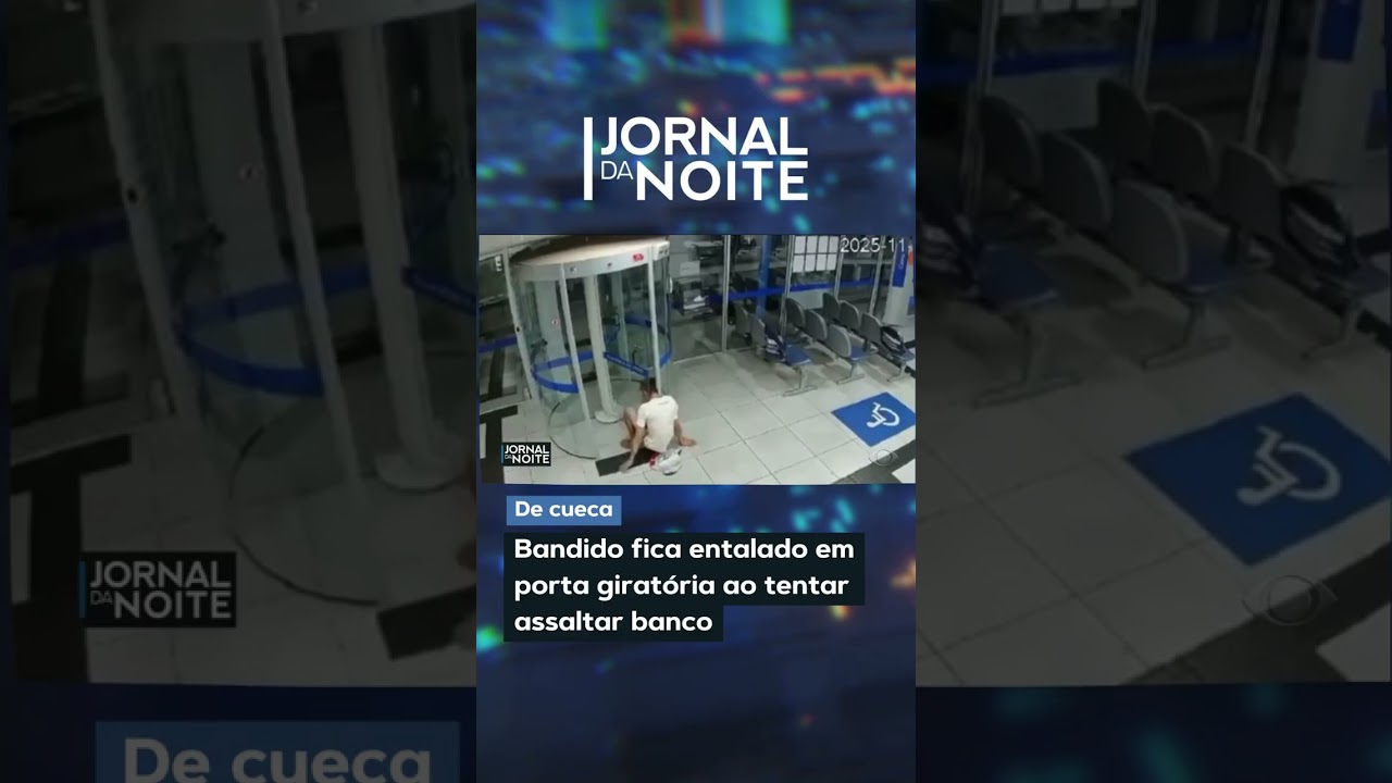 Bandido fica entalado em porta giratória ao tentar assaltar banco
