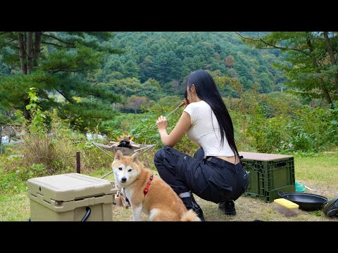 텐트 없이 맨바닥 캠핑 즐기기⛺️｜가을 소리 잔뜩 담은 캠핑 asmr 필요해? 들어와~❤️｜산낙지 라면에 육사시미｜ 장작 ASMR🔥