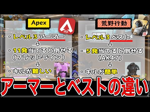 【APEX】秋にはスマホ版も出るAPEXと荒野行動の"違い"まとめ！#2 ~アーマーとベストの体力設定の違い~