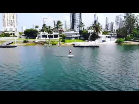 Epic Electric Hydrofoil cruising around the Gold Coast. Rider Stephen Morris.