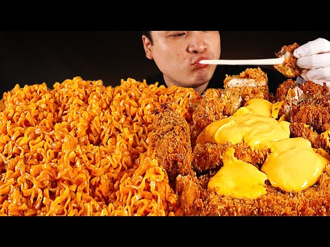 완전 꿀맛조합~!! 까르보나라불닭과 돈까스 먹방~!! 리얼사운드 ASMR social eating Mukbang(Eating Show)