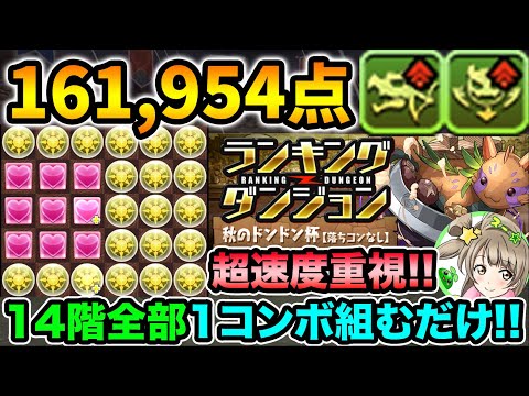 【ランダン】秋のドンドン杯161,954点！速度重視でひたすら1コンボ！加点も重要！ランキングダンジョン 【スー☆パズドラ】