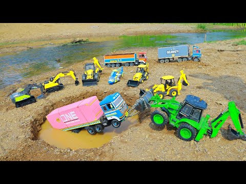 BharatBenz Container Scania Dumper Volvo Tipper Accident Highway Pulling 2 JCB Ferrari Car ? CS Toy 
