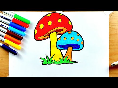 Mushroom Drawing and Coloring || Mushroom Drawing 🍄 😍