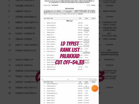 ld typist rank list 725/2022