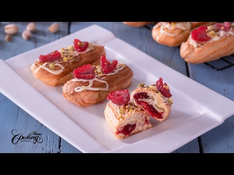 Pistachio Raspberry Mini Eclairs - Easy Recipe that Anyone can Follow