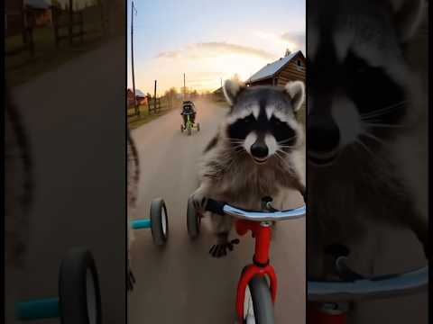 😱OMG! Crazy Raccoons Ride Bicycles Through the Village! 🦝🚴‍♂️🌾 #raccoon#ride#villagelife#viral