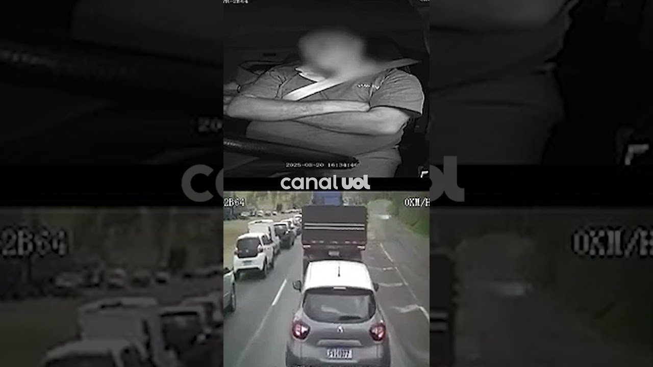 Caminhoneiro cochila ao volante e acaba esmagando carro à sua frente em rodovia de SP vídeo