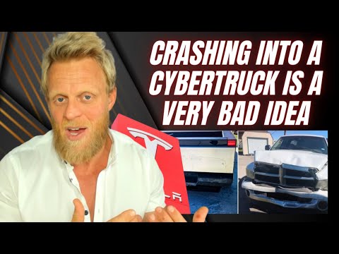Dodge Ram Pickup Destroyed after crashing into a Tesla Cybertruck