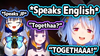 Pekora Speaking With Kronii and Ina In English and Flare Stalking Ina 
