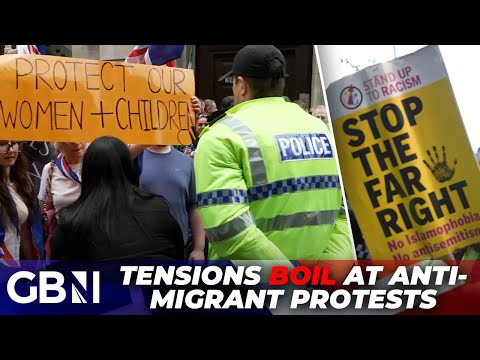 'Tensions VERY high' as anti-migrant protesters and counter-protesters stand off across Britain
