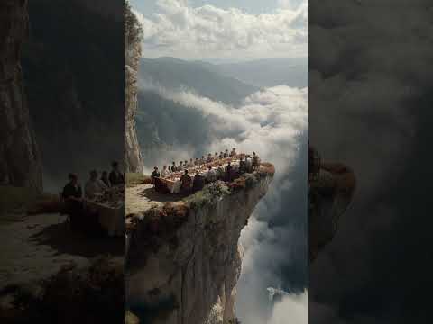 Cliffside Group Gathering Dinner ! Celebration #aiart #mountainscenery #relax