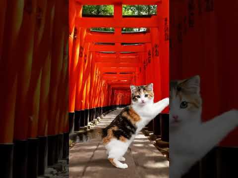 Adorable Japanese Bobtail Kitten Dances at Fushimi Inari! 🐱💃⛩️ #prompt #cat #animaldance