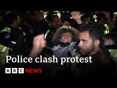 Israel-Gaza: Ceasefire protest at Democrats' national headquarters turns violent - BBC News