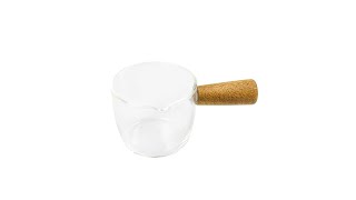 One Two Cups Gelas Milk Jug Pitcher Kaca Handle Kayu Kopi Latte Art Borosilicate Glass 100ml - S10 - White - 1